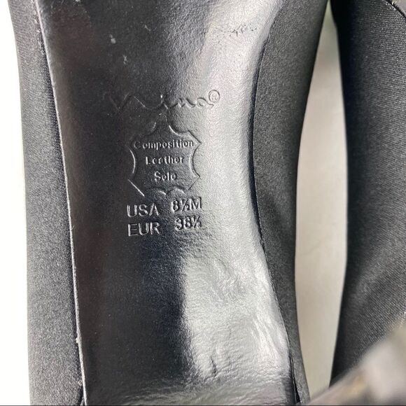 Nina Satin Ruffle Peep Toe Heels Black 8.5 - Picture 3 of 11